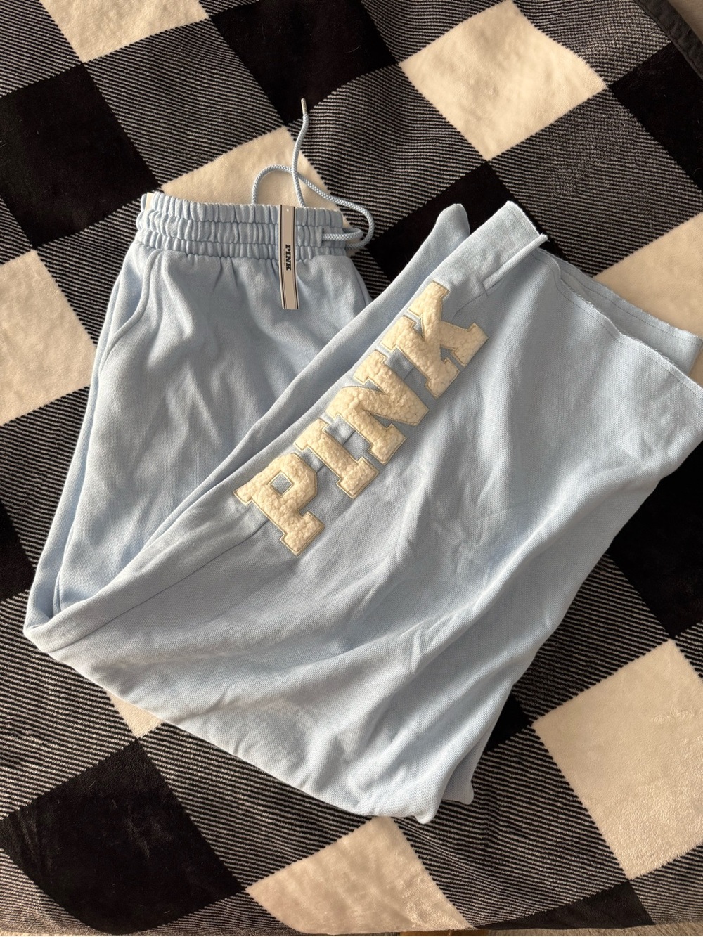 Victoria's Secret PINK Wide Leg Sweatpants in Light Blue with White Logo